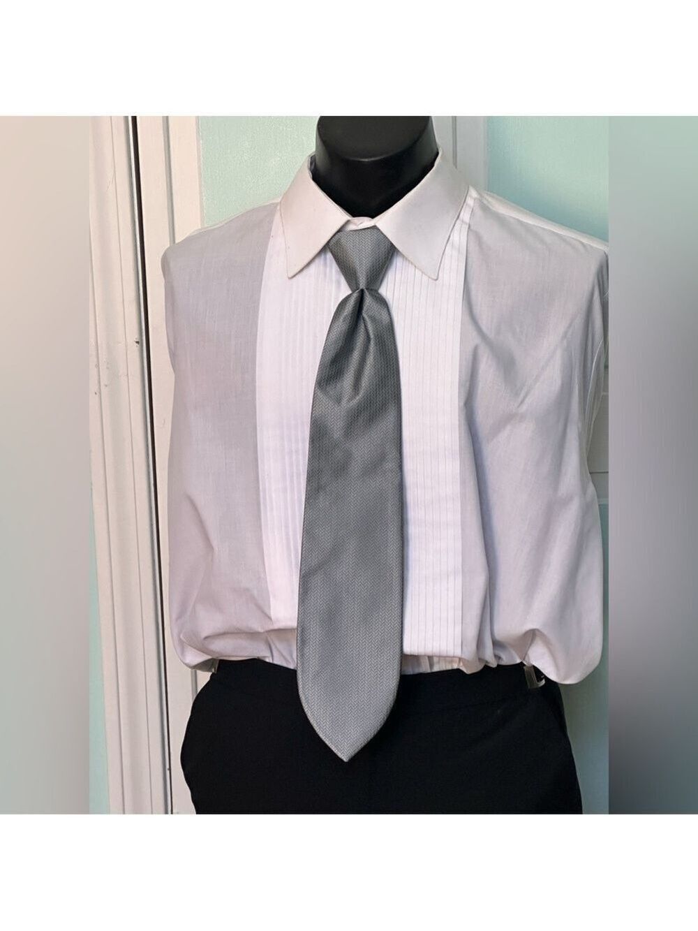 Cloudy Silver Gray Grey Tie Wedding Prom Tuxedo Herringbone Pre Tied Clip